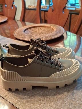Zara Khaki Lug Sole Olive Green Rugged Platform Sneakers Size 37/ U.S.7